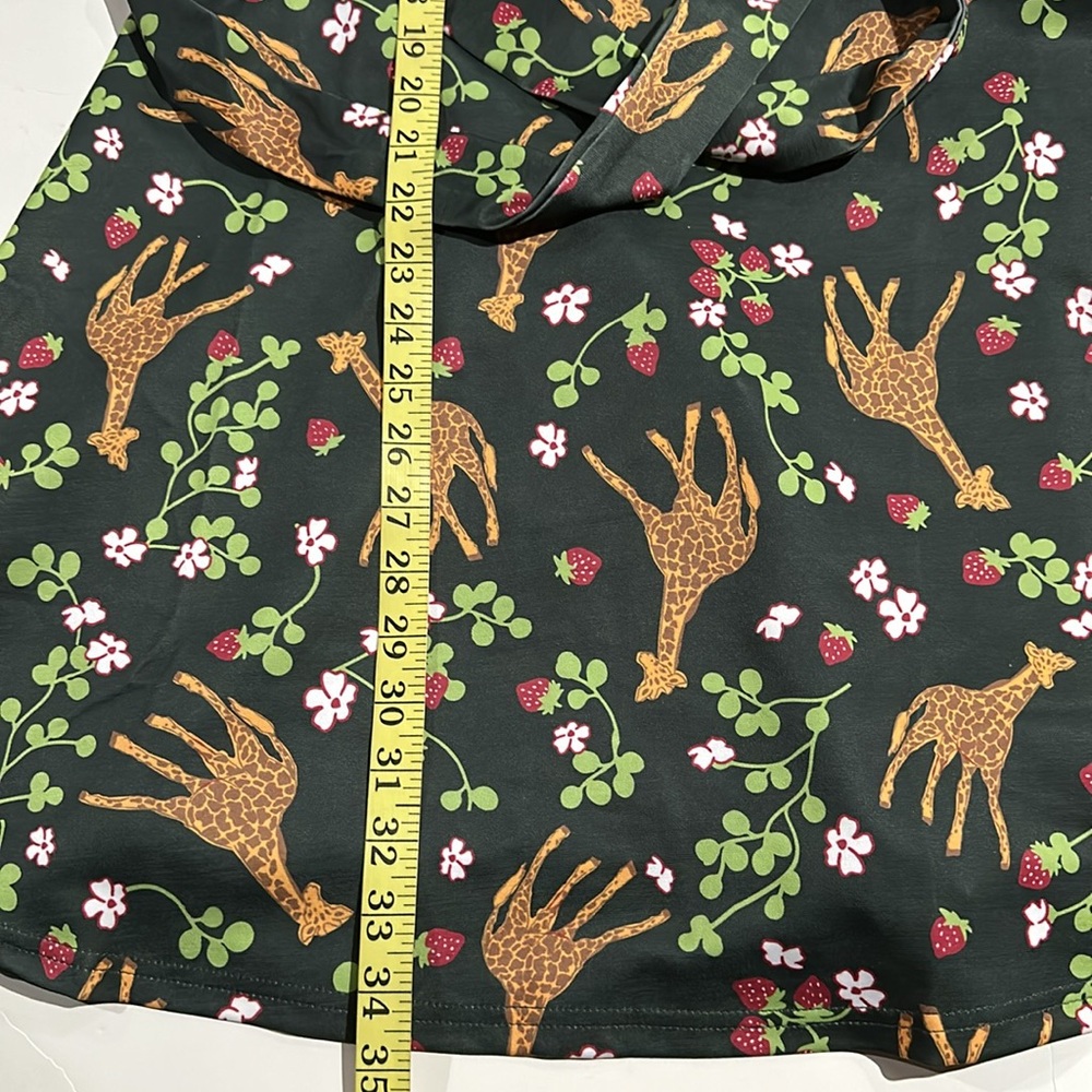 Green Giraffe & Strawberry Print Wrap Dress - Picture 10 of 15